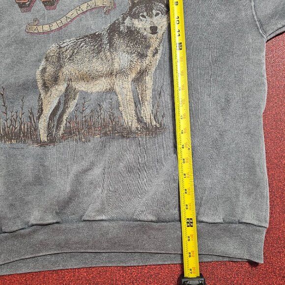 Vintage 90s Wolf Graphic Sweatshirt L Patina Distressed Casual Grunge Lounge - Picture 6 of 8
